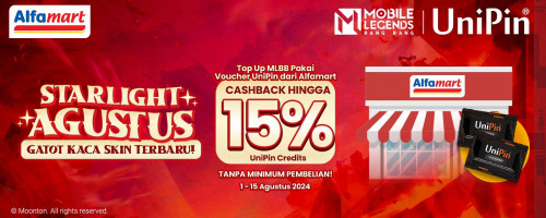 Cashback Melimpah hingga 15% di Event Starlight MLBB! Top Up Sekarang Pakai Voucher UniPin dari Alfamart!
